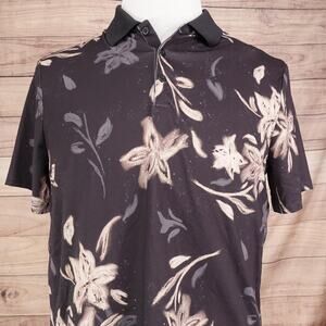 All In Motion Texture Polo Shirt Mens Medium Black Floral Stretch Golf Top